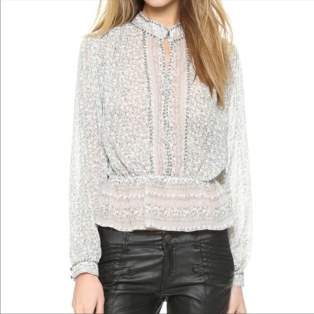 Free People- If I Had You Top Sheer Shappire Peplum Blouse Size XS